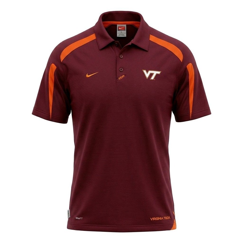 Nike Virginia‎ Tech Hokies Mens Large Maroon Orange Nike FIT Team Polo Shirt